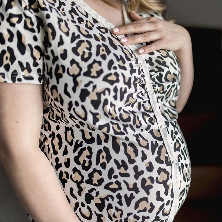 Koszula nocna damska z krótkim rękawem, ciążowa, beżowa, Eevi