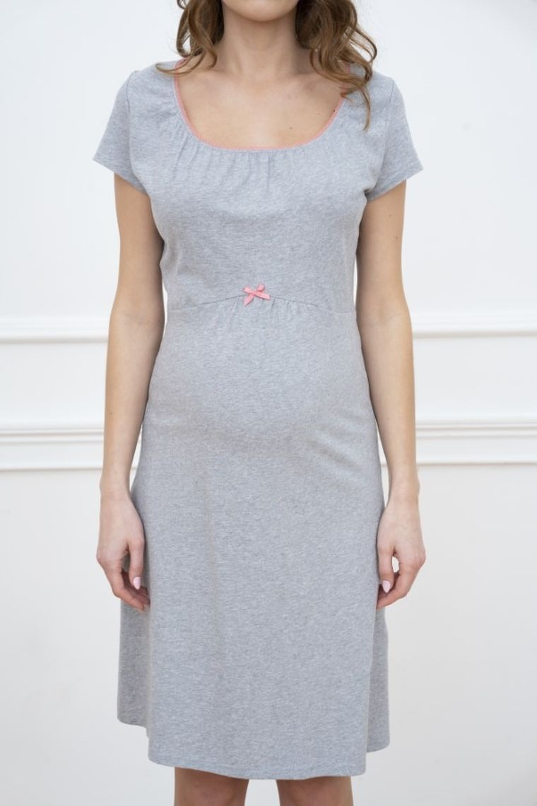 Koszula nocna damska z krótkim rękawem, ciążowa, szara, Dagna, Italian Fashion