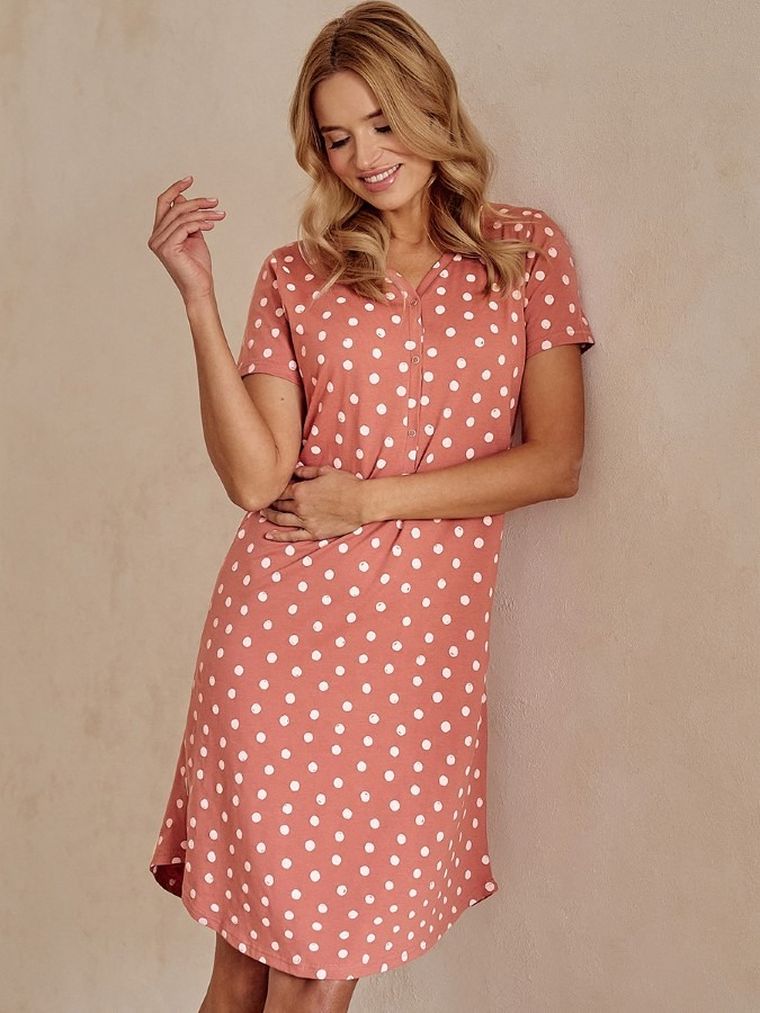 Koszula nocna damska z krótkim rękawem, koralowa, Taro