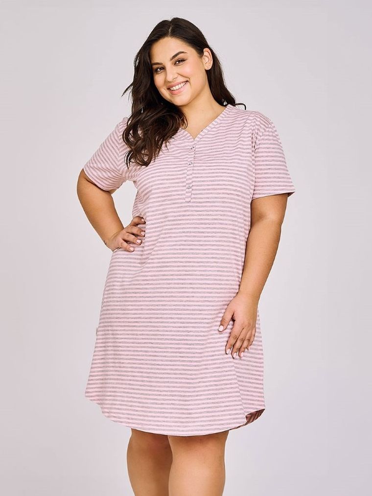 Koszula nocna damska z krótkim rękawem, szaro-różowa, Taro