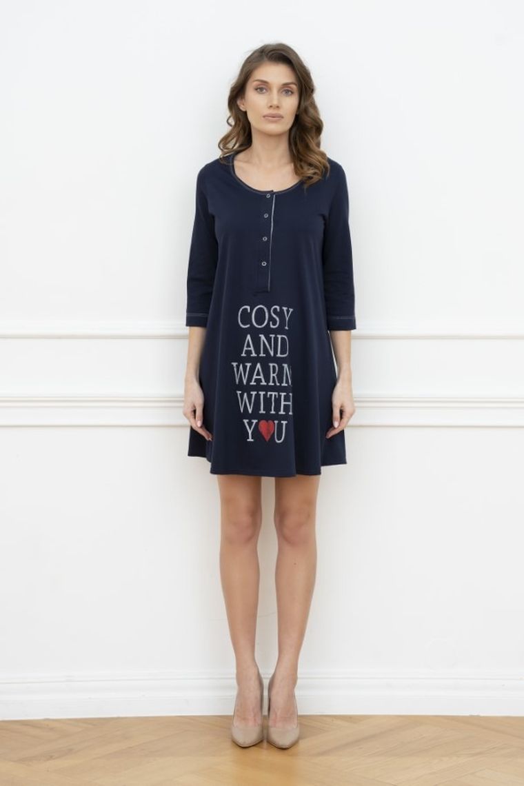 Koszula nocna damska z rękawem 3/4, granatowa, Balsam, Italian Fashion