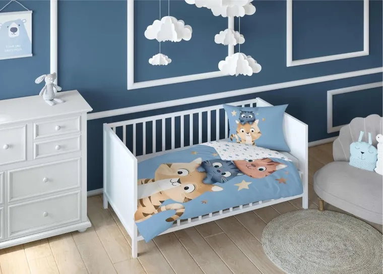 Kotki, 2-częściowy komplet pościeli dziecięcej, niebieski, 100-135 cm