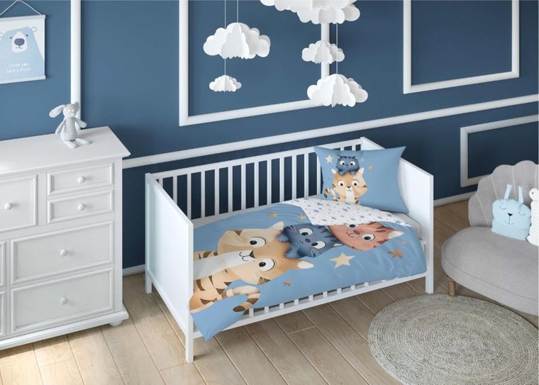 Kotki, 2-częściowy komplet pościeli dziecięcej, niebieski, 90-120 cm