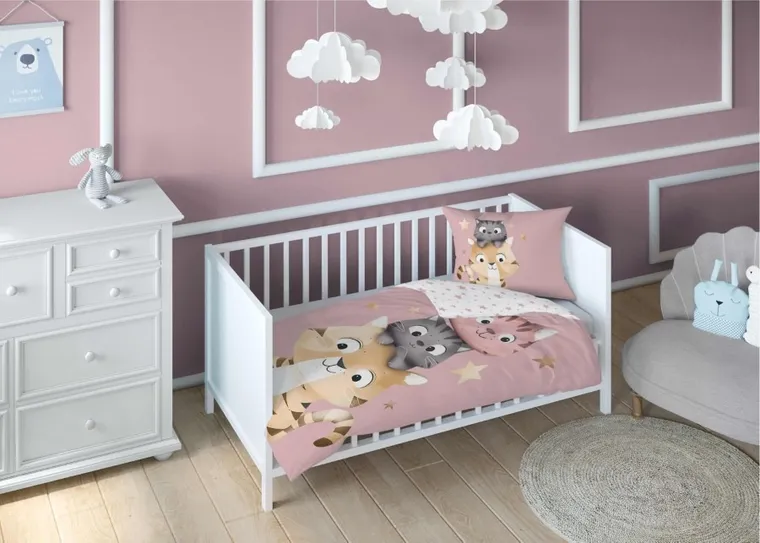 Kotki, 2-częściowy komplet pościeli dziecięcej, różowy, 100-135 cm