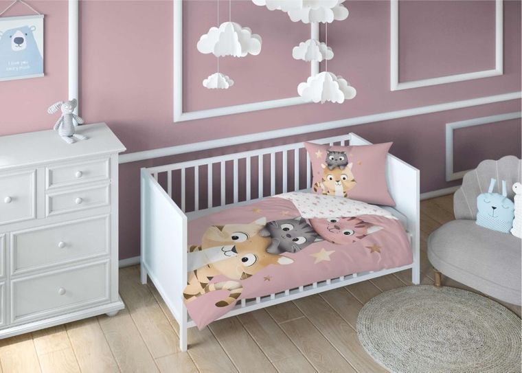 Kotki, 2-częściowy komplet pościeli dziecięcej, różowy, 90-120 cm