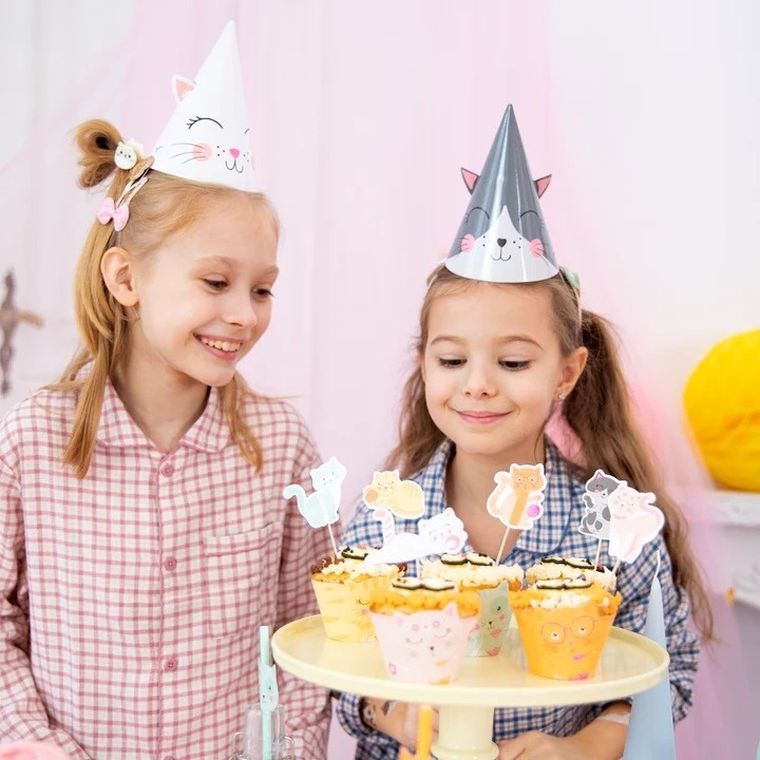 Kotki, czapeczki urodzinowe, 6 szt.