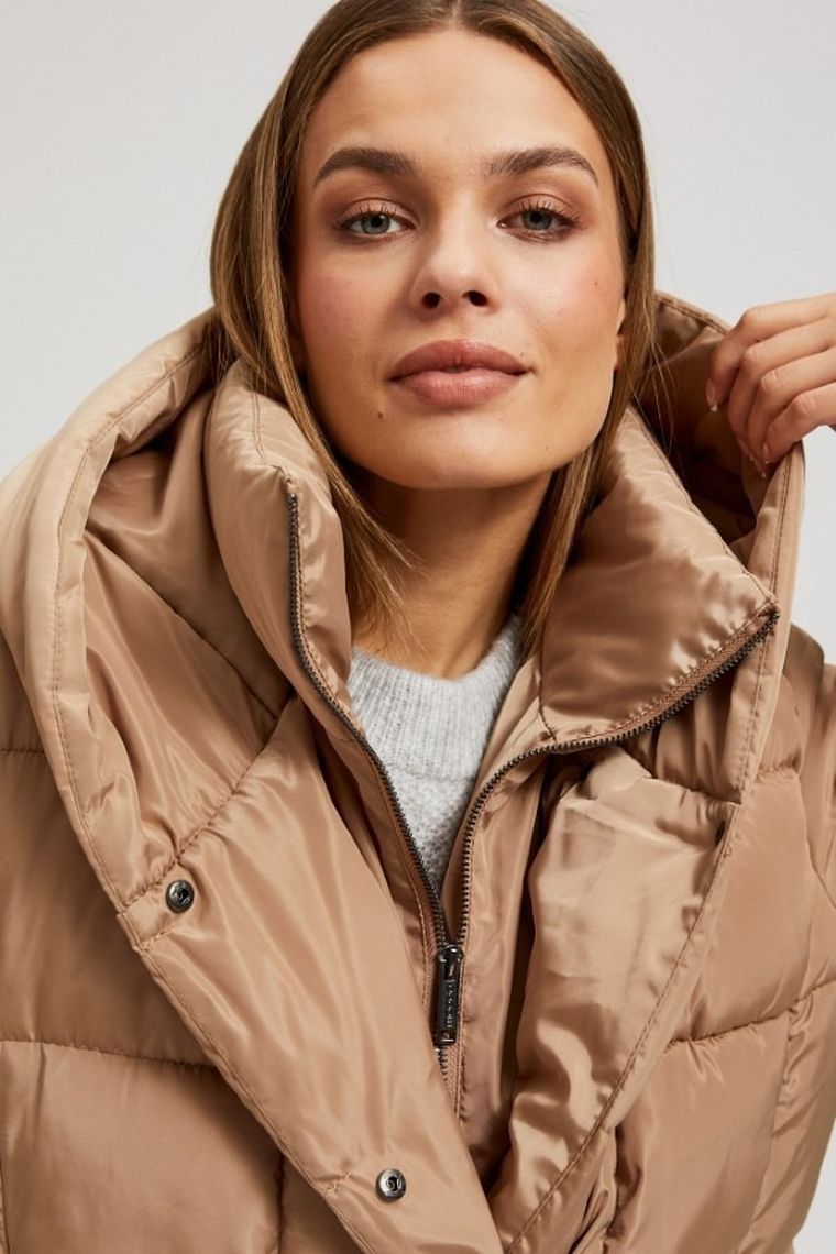 Kurtka damska z kapturem, beżowa, Moodo