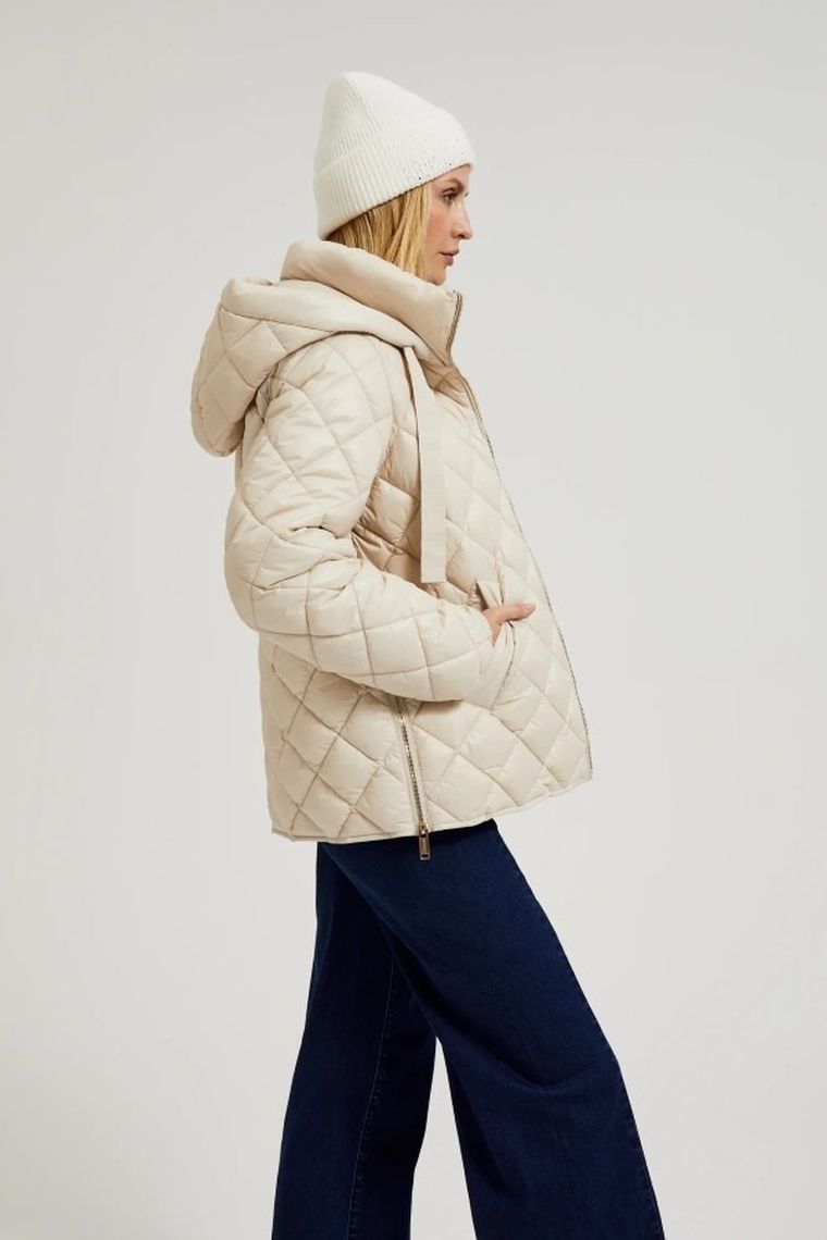 Kurtka damska z kapturem, beżowa, Moodo