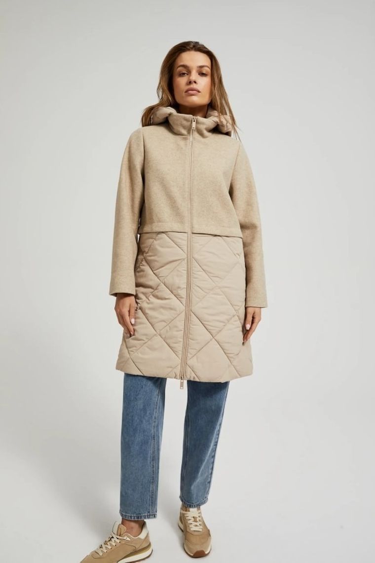 Kurtka damska z kapturem, beżowa, Moodo