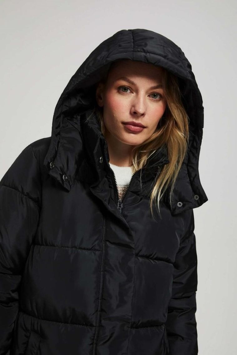 Kurtka damska z kapturem, czarna, Moodo