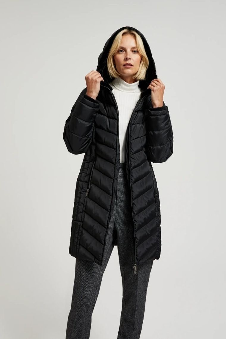 Kurtka damska z kapturem, czarna, Moodo