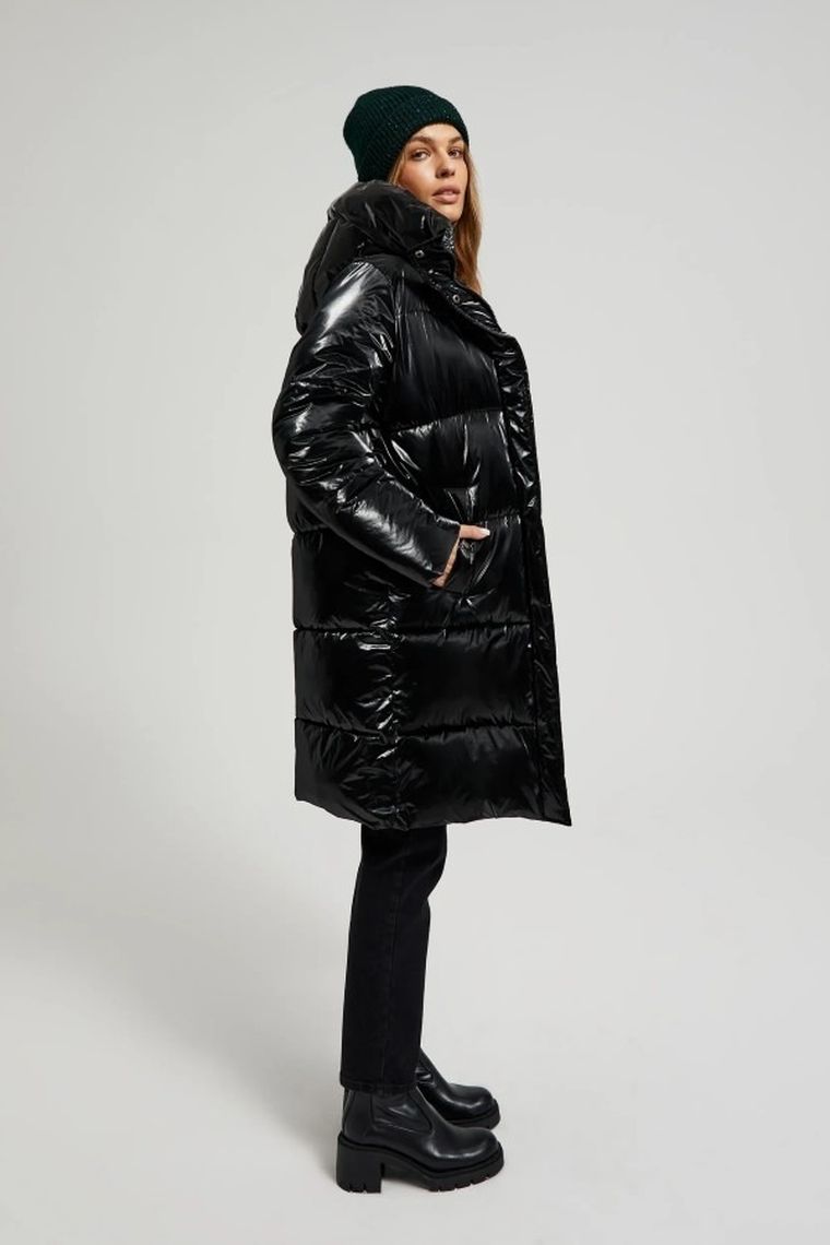 Kurtka damska z kapturem, czarna, Moodo