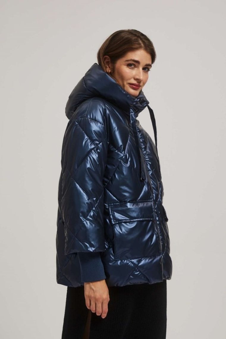 Kurtka damska z kapturem, granatowa, Moodo