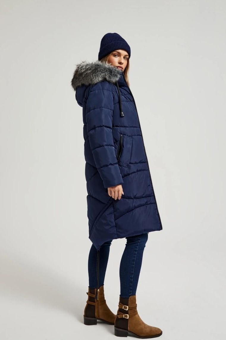 Kurtka damska z kapturem, granatowa, Moodo