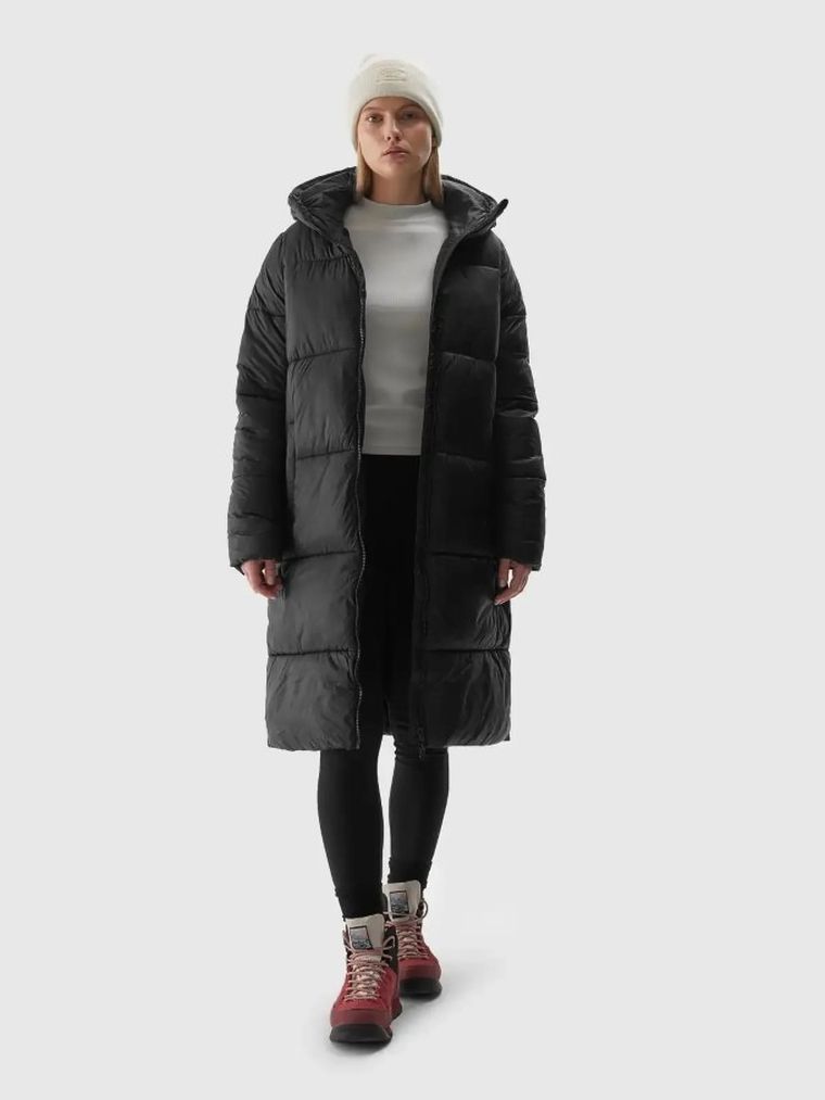 Kurtka damska z kapturem, ocieplana, czarna, 4F