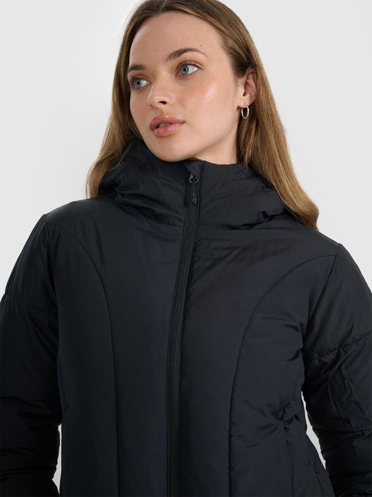 Kurtka damska z kapturem, ocieplana, czarna, 4F