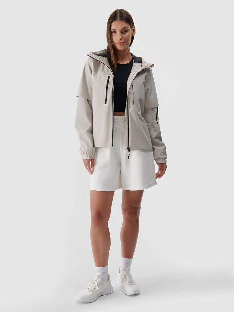 Kurtka damska z kapturem, oversize, beżowa, 4F