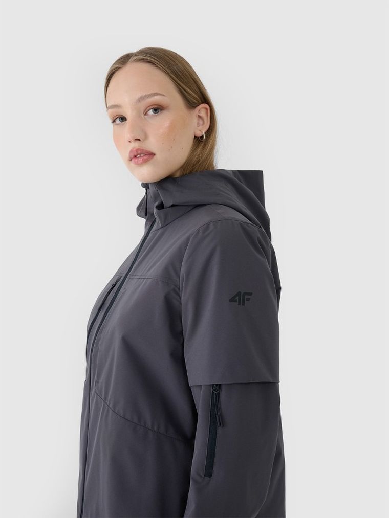 Kurtka damska z kapturem, oversize, szara, 4F