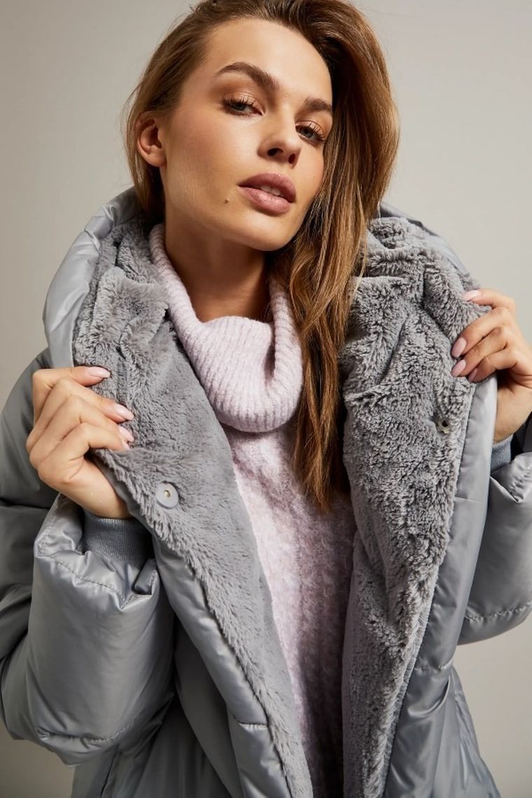 Kurtka damska z kapturem, szara, Moodo