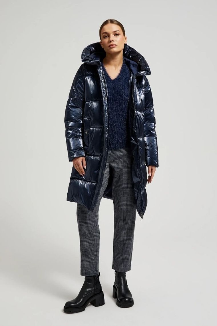 Kurtka damska z kapturem z kapturem, granatowa, Moodo