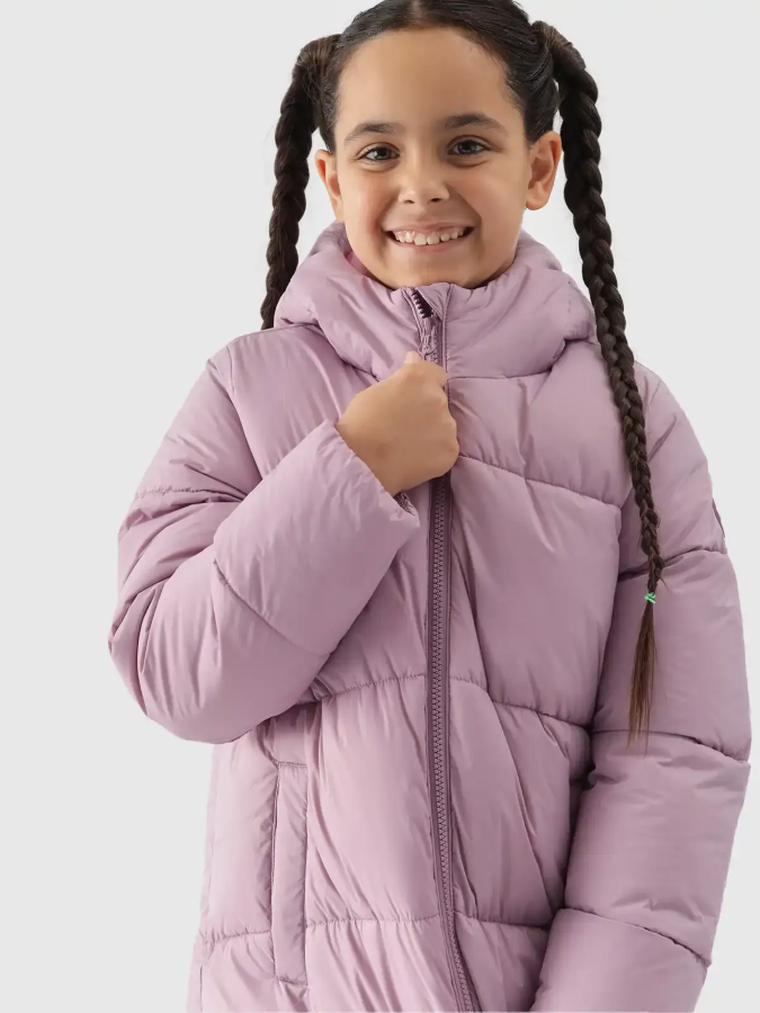 Kurtka dziewczęca z kapturem, różowa, 4F