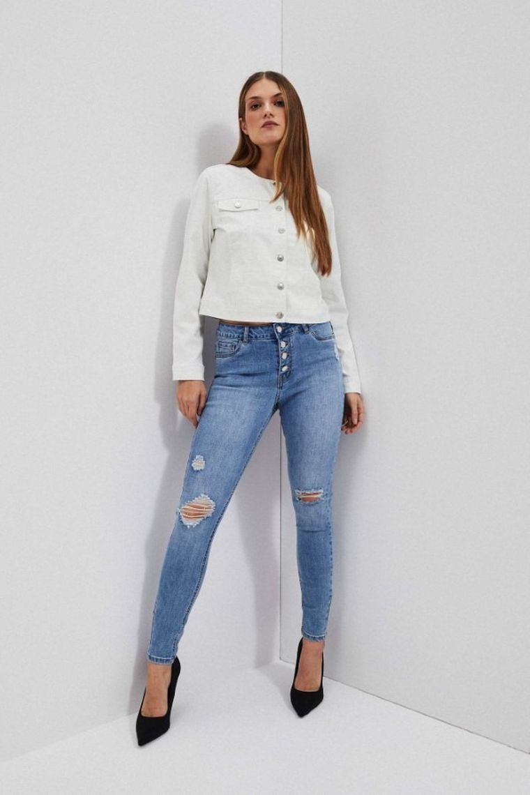 Kurtka jeansowa damska, biała, Moodo