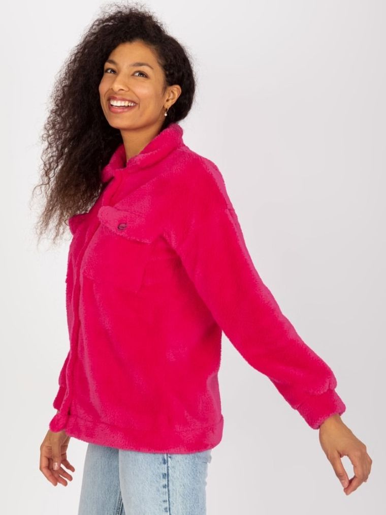 Kurtka koszulowa damska, oversize, różowa, Rue Paris