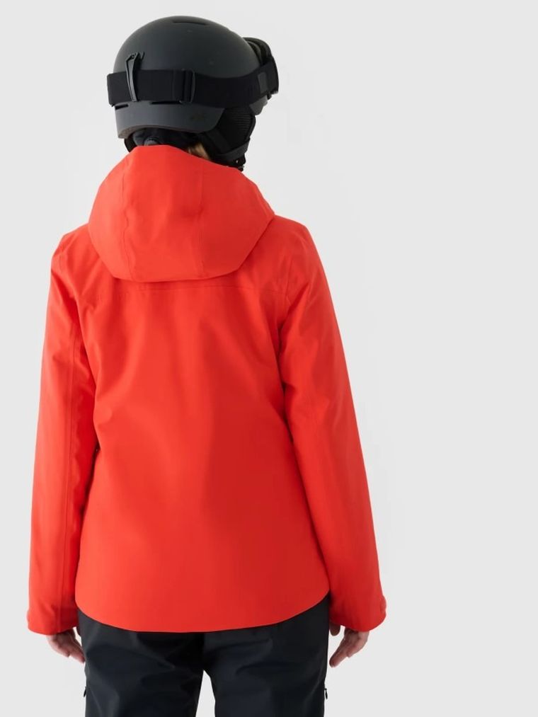 Kurtka narciarska damska z kapturem, ocieplana, czerwona, 4F