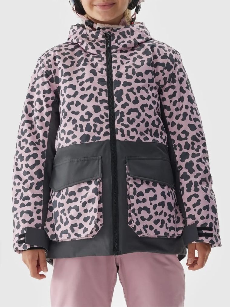 Kurtka narciarska dziewczęca z kapturem, różowa, 4F