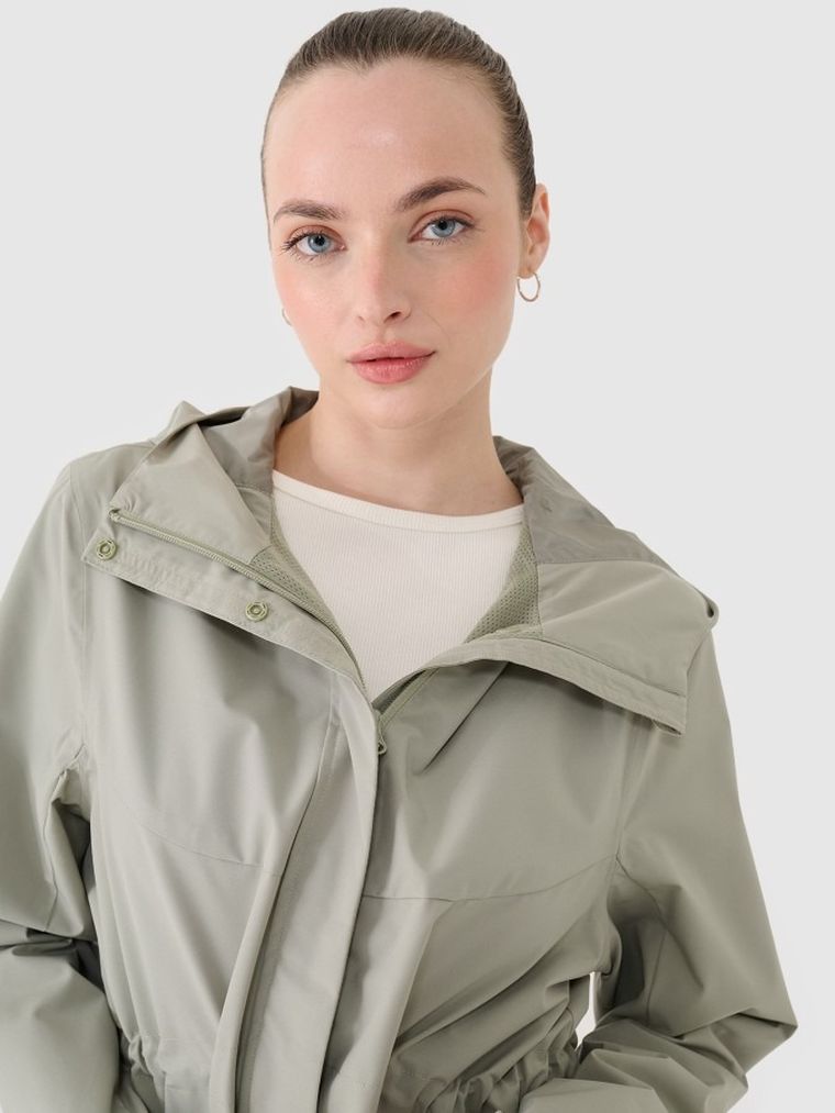 Kurtka parka damska z kapturem, oversize, zielona, 4F