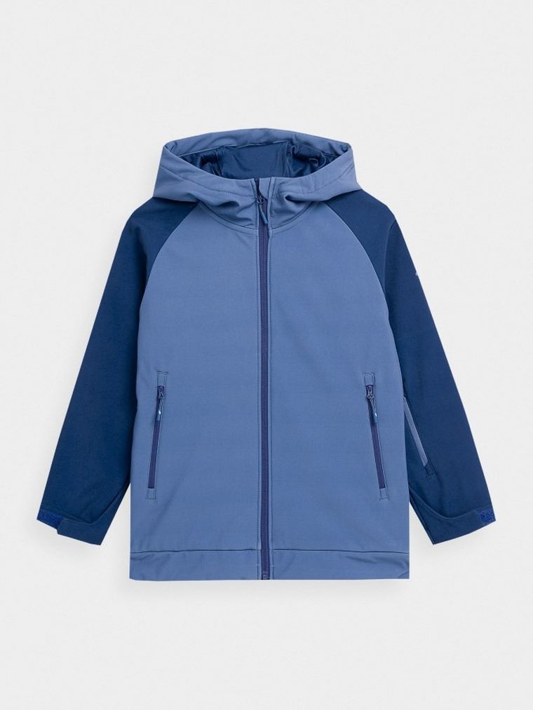 Kurtka softshell chłopięca z kapturem, niebieska, 4F
