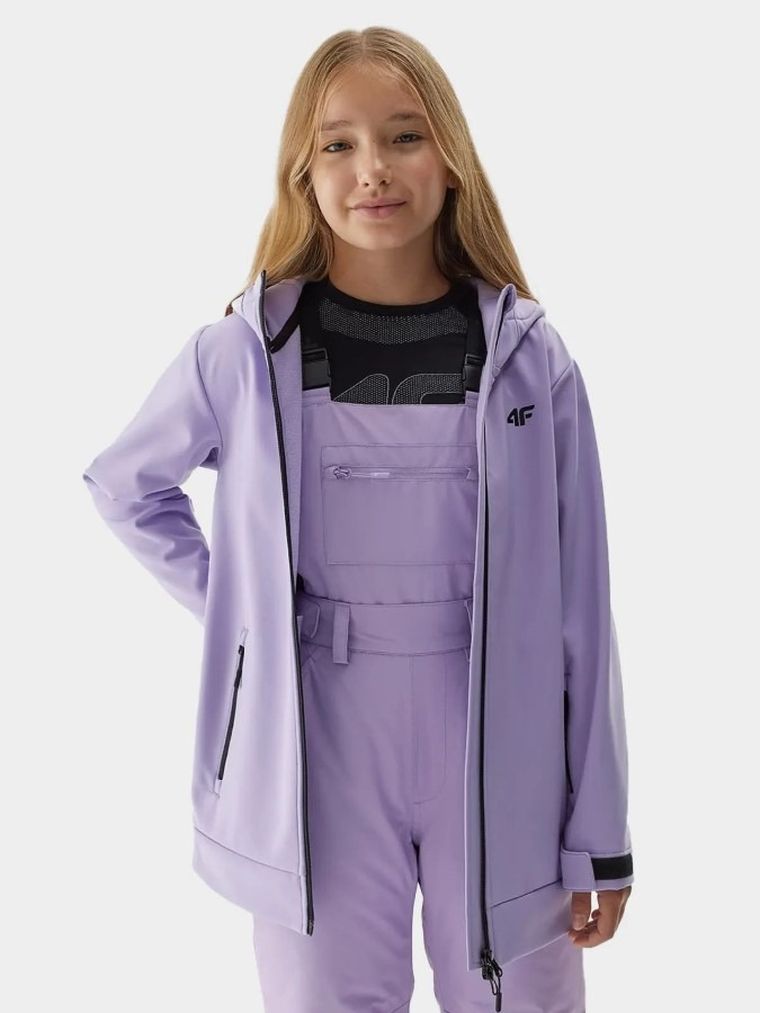Kurtka softshell dziewczęca z kapturem, fioletowa, 4F
