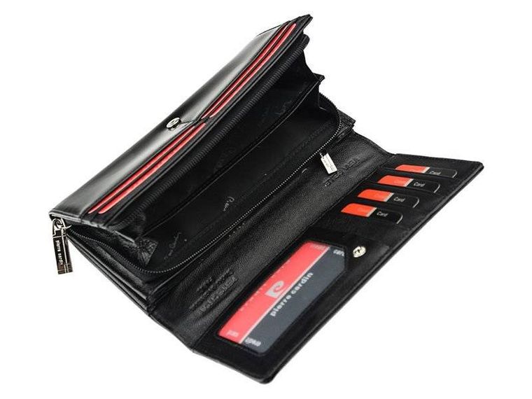 Lakierowany, poziomy portfel damski ze skóry naturalnej, Pierre Cardin