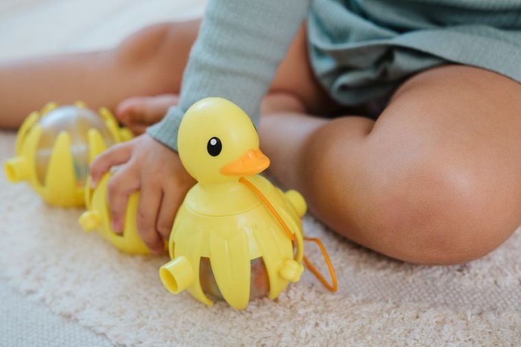 Lalaboom, zwinna kaczuszka, kulko-klocki sensoryczne, 10 elementów