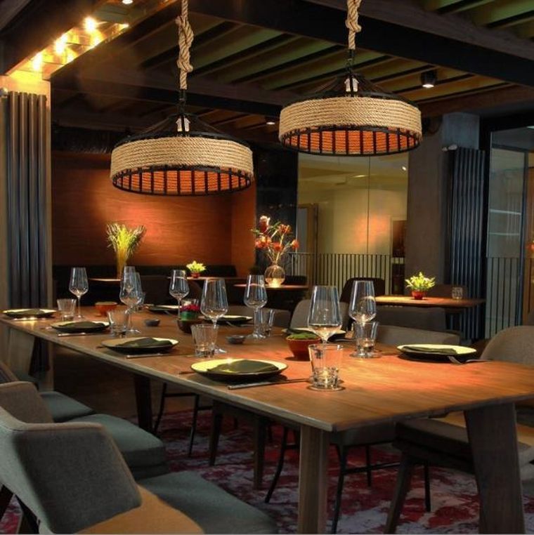 Lampa sufitowa z liny konopnej na jutowej linie, średnica, 40 cm