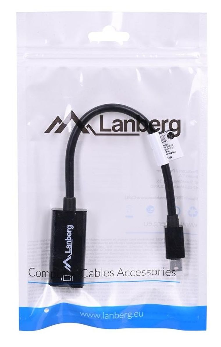 Lanberg, adapter, AD-0005-BK, Mini DisplayPort M - HDMI F, 0,20m, czarny