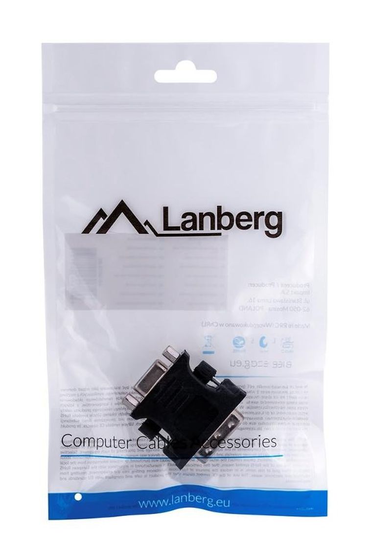 Lanberg, adapter, AD-0012-BK, DVI-I, Dual link M - D-Sub, VGA F, czarny