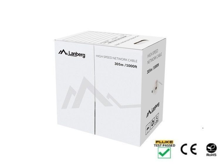 Lanberg, kabel UTP KAT.5E 305M DRUT CU, czarny, FLUKE PASSED, LCU5-12CU-0305-BK