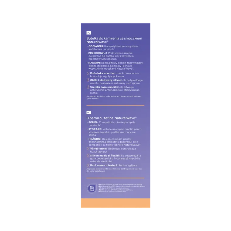 Lansinoh, Natural Wave, butelka ze smoczkiem, rozmiar M, 240 ml