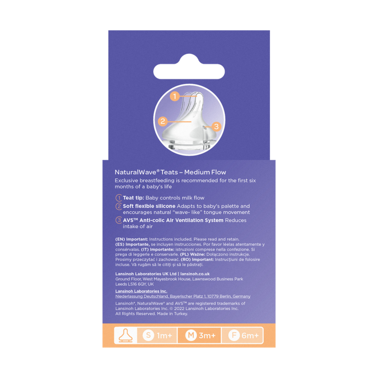 Lansinoh, Natural Wave, smoczek o średnim przepływie, rozmiar M, 3m+, 2 szt.