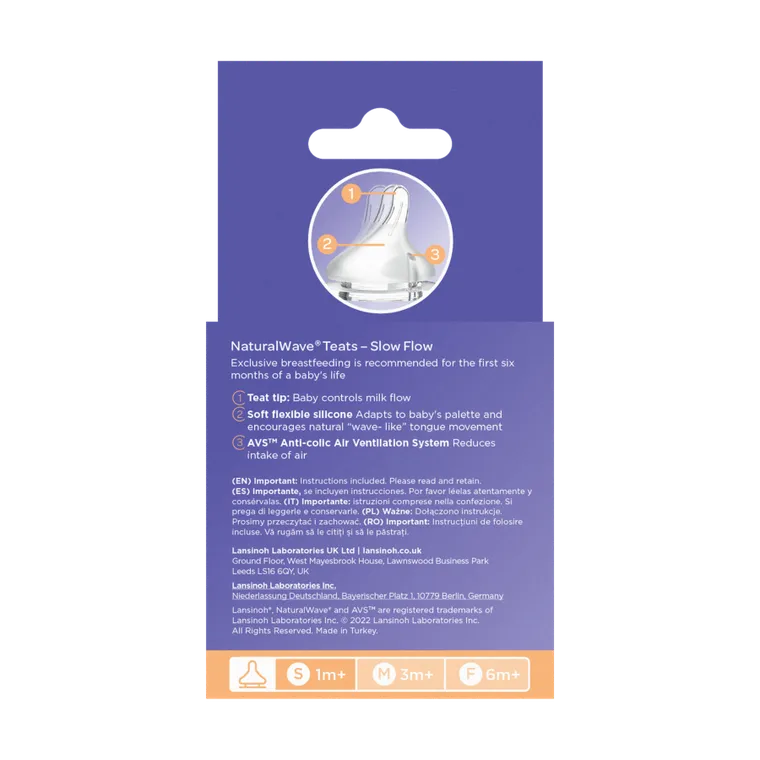 Lansinoh, Natural Wave, smoczek o wolnym przepływie, rozmiar S, 0m+, 2 szt.