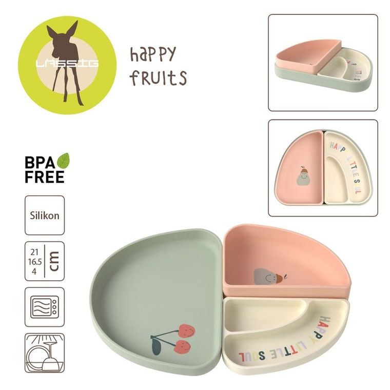 Lassig, Happy Fruit Cherry, zestaw silikonowych naczyń 3 el.
