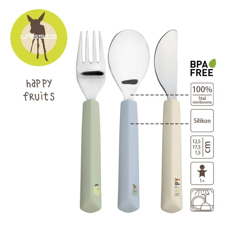 Lassig, Happy Fruits Lemon, zestaw sztućców, stal nierdzewna z silikonową rączką 3 el.