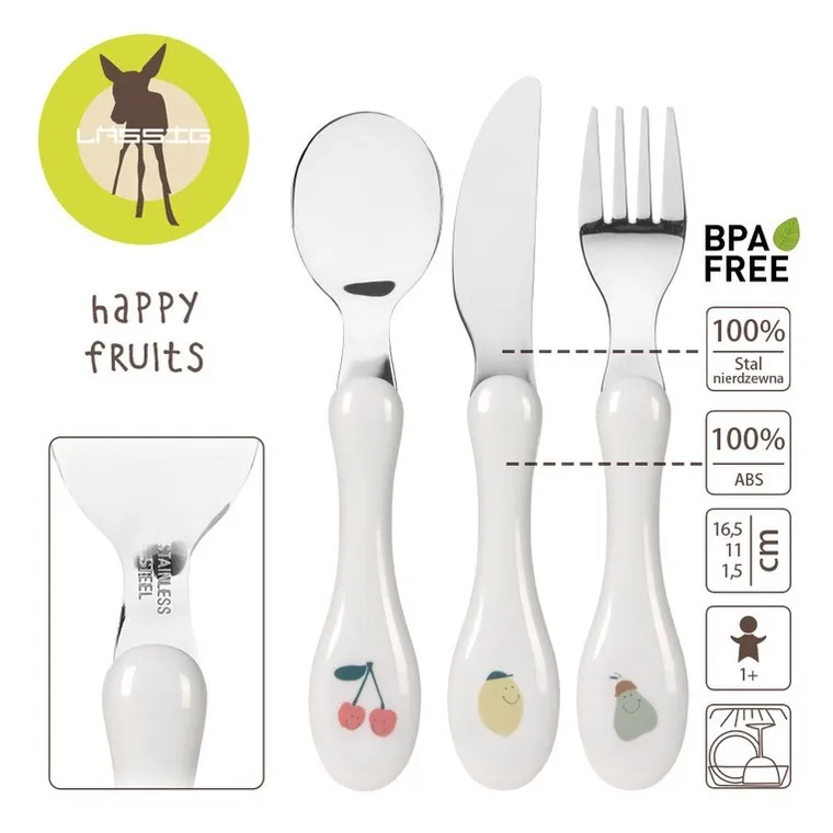Lassig, Happy Fruits, zestaw sztućców ze stali nierdzewnej, 3 szt.