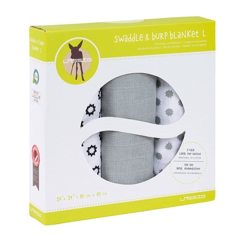 Lassig, Little Chums, Stars, muślinowy otulacz-kocyk, 85-85 cm, 3 szt.