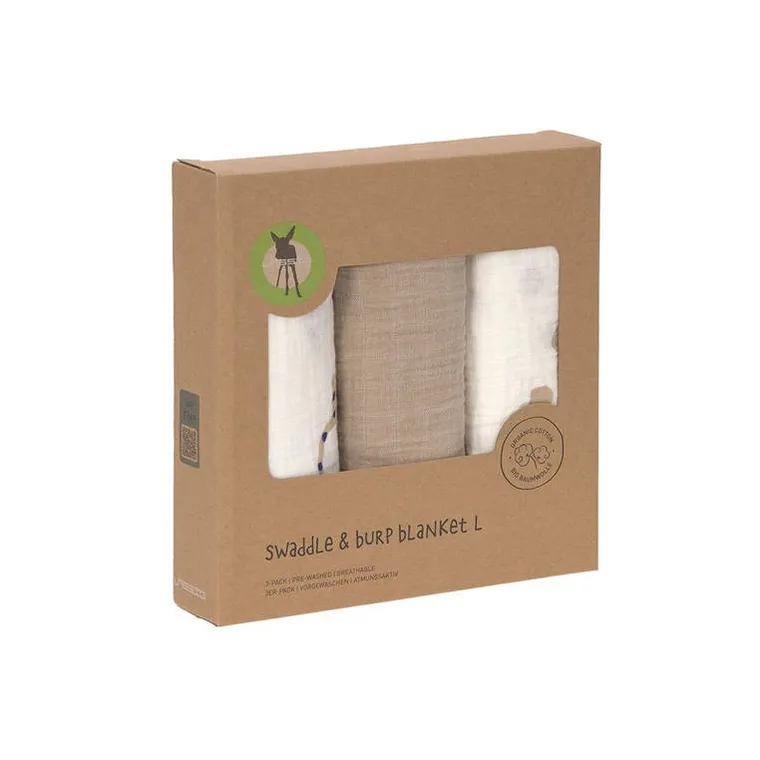 Lassig, Little Mateys, pieluszka muślinowa, otulacz z biobawełny, royal blue, 85-85 cm, 3 szt.