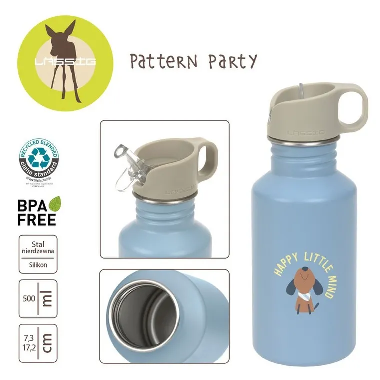 Lassig, Pattern Party, bidon ze stali nierdzewnej, Blue/Green, 500 ml