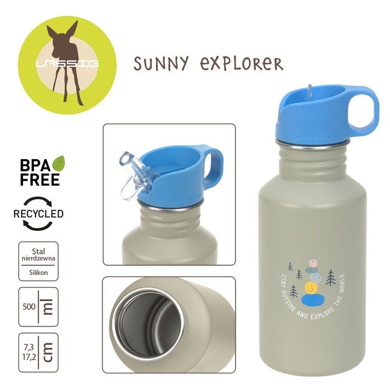 Lassig, Sunny Explorer, bidon ze stali nierdzewnej, Green/Blue, 500 ml