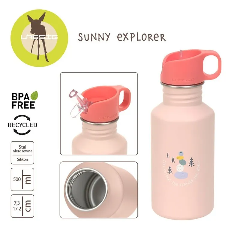 Lassig, Sunny Explorer, bidon ze stali nierdzewnej, Rose/Pink, 500 ml