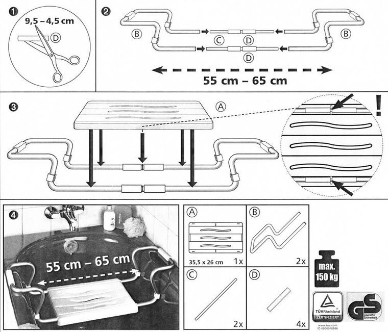 Ławka na wannę z regulowanym siedziskiem, Secura
